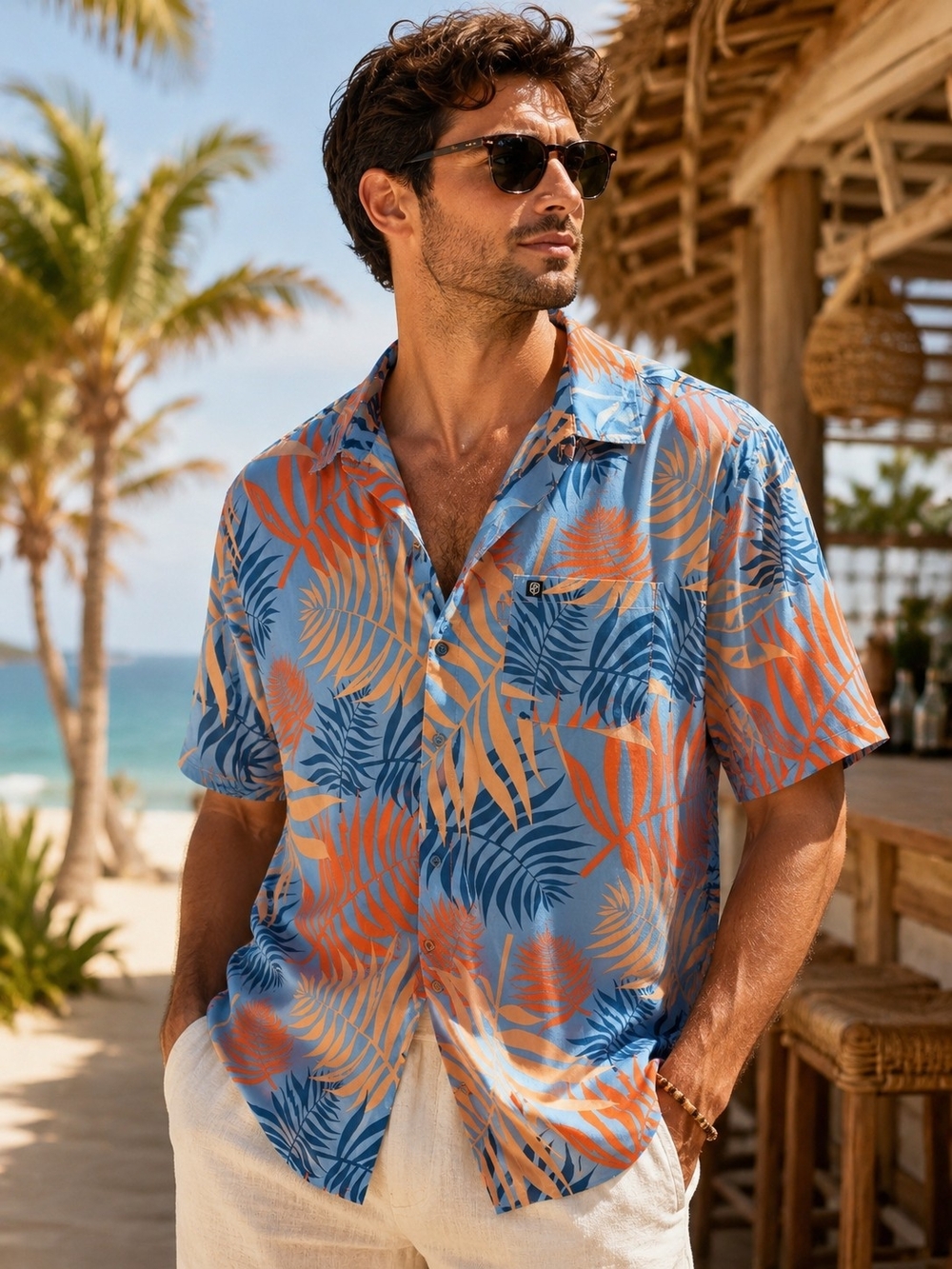 Born Primitive Blue & Orange Tropical Short Sleeve Button-Up Shirt
